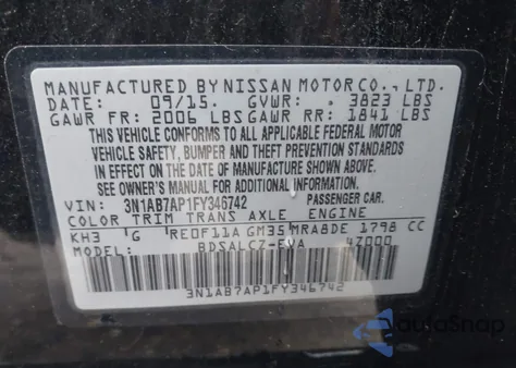 2015 Nissan Sentra S from USA, damaged, VIN 3N1AB7AP1FY346742